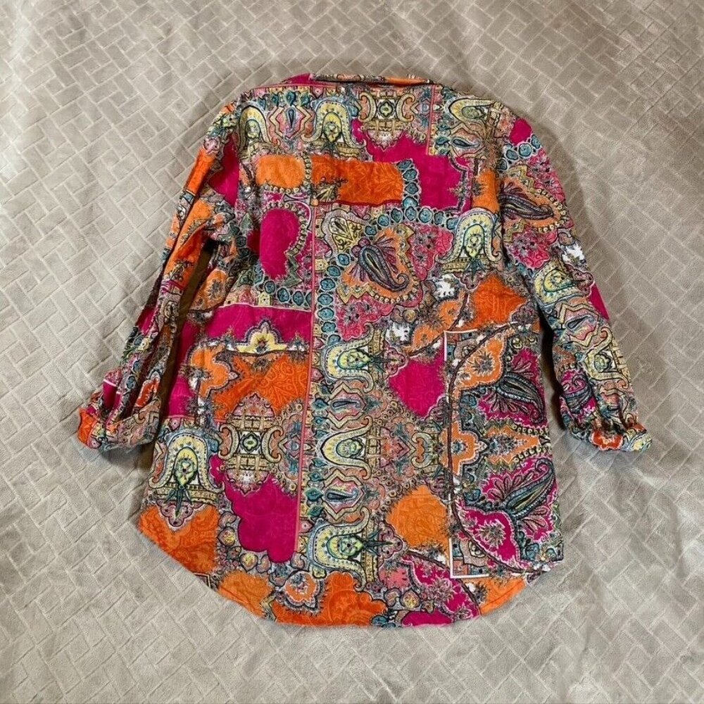 Chicos Womens S Button Up Shirt Colorful Paisley Boho Hippie Lightweight Cotton - Picture 10 of 13